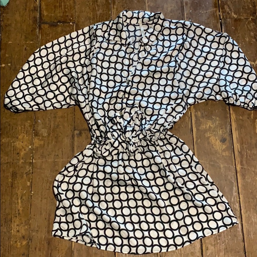 White & black circle Print Hello Miss dress